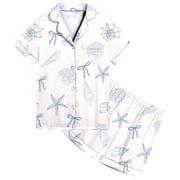Girls Pajama Set Soft Satin Sleepwear With Bow Tie Cute Ocean Animal Print Baby Clothes 9-12 Months Girl Christmas Outfits for Boys Little Girl Set Baby Bunny Pajamas Baby Boy Footed Pajamas