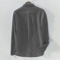 thumbnail image 3 of Men‘s Baggy Solid Cotton Linen Long Sleeve Button Pocket Plus Size T Shirts, 3 of 5