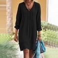 thumbnail image 2 of Pisexur Robe pour Femme Grande Taille Col en V Coton Décontractée Ample Droite Tunique Smock Robes d'Automne Robe de Vacances Manches 3/4 Poche, 2 of 8