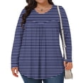 thumbnail image 1 of Mevxay Blouse à Rayures pour Femme Grande Taille Chic Décontractée T-Shirts Plissés Manches Longues Col Ras du Cou Tunique Fluide Hauts Bleu TG, 1 of 6