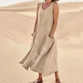 thumbnail image 2 of Yuyuzo Robe Grande Taille pour Femmes Été Sans Manches Coton Lin avec Poches Robe Longue Fluide de Plage, 2 of 7