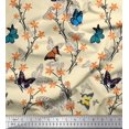 thumbnail image 1 of Soimoi White polyester Crepe Fabric Flower & Butterfly Printed Fabric 1 Yard 42 Inch Wide, 1 of 5