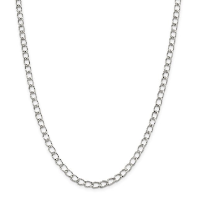 Bracelet Chaîne Gourmette Demi-Ronde en Argent Sterling 925 Rhodié 7 Pouces