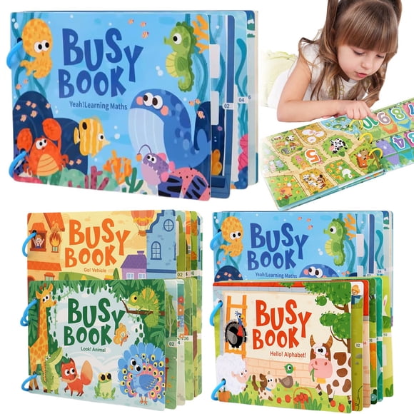 Livre d'Activités pour Enfant, Éducatif Montessori, Activités Préscolaires, Livre d'Apprentissage de Maternelle avec Autocollants, Réutilisable et Sans Dégâts, Jouet de Voyage (B)