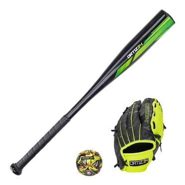 Ortiz34 Ensemble de Balle T-Shirt Homerun pour Enfants - David Ortiz 3-en-1 Batte de Baseball en Aluminium, Baseball et Ensemble de Gants de Baseball pour Jeunes (Fabriqué pour Jeunes/enfants) (Volt)
