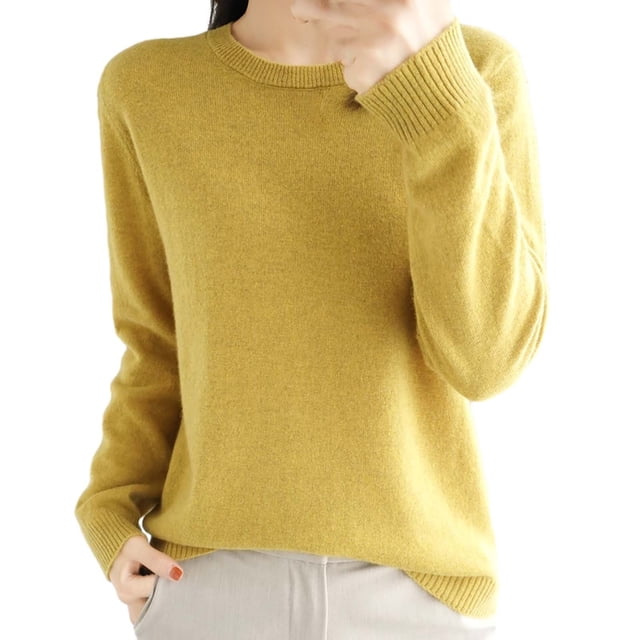 Duoif Chandails pour Femmes Chandails Légers Tendance pour Femmes Manches Longues Col Rond Léger Doux Tricoté Chandail Blouse Tricotée Chandails pour Femmes Hauts pour Femmes Jaune m