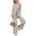 thumbnail image 2 of ORUYROP Ensemble de Pull 2 Pcs pour Femmes Haut Court à Manches Longues et Pantalon Large, 2 of 7
