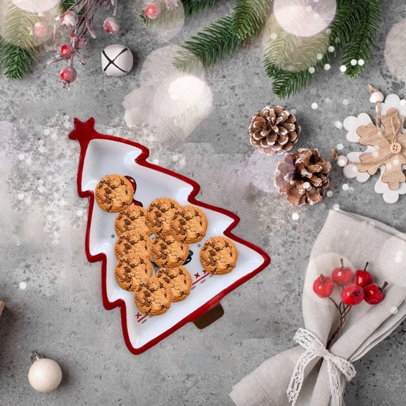 EGNMCR Assiettes en Céramique Tridimensionnelles Peintes à la Main Transfrontalières Père Noël Pin en Forme Assiettes de Déjeuner Assiettes de Dessert Collations Vaisselle de Noël Assiette en Céramique