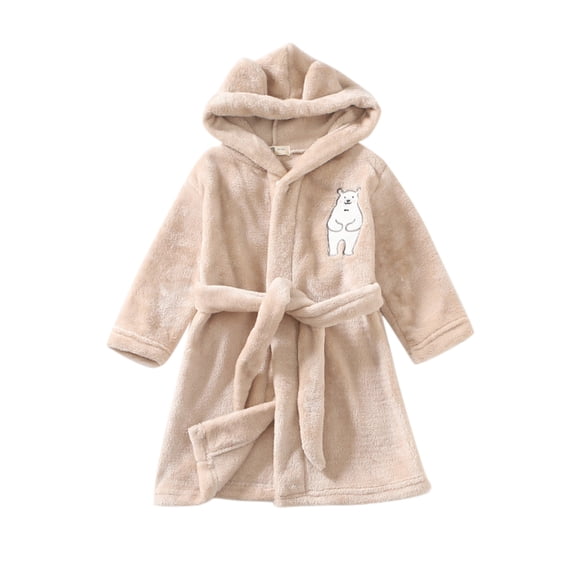 Adorable Cartoon Themed Hooded Flannel Bathrobe for Toddler Kids Cozy Nightwear and Pajama Style Robe