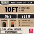 thumbnail image 4 of Cablectric Lot de 3 Rallonges Noires Étanches 10 Pi, 16/3 SJTW Rallonge Extérieure 10 Pieds à 3 Broches, Câble d'Alimentation Extérieur Robuste 13 A, Paquet Multiple Idéal pour l'Extérieur, l'Aménagement Paysager et la Pelouse, 4 of 4