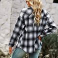 thumbnail image 1 of Woman Plaid Collared Shirt, Comfortable Two Pockets Soft Button Cuffs Button Down V Neck Top Casual  For Work For Winter Red,Khaki,Green,Black White, 1 of 8