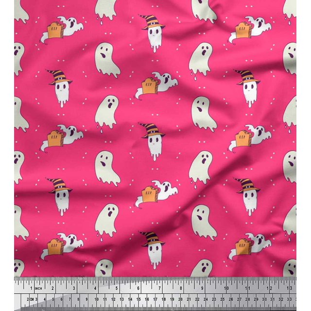 Soimoi Polyester Crepe Fabric Ghost Halloween Print Sewing Fabric Yard 52 Inch Wide