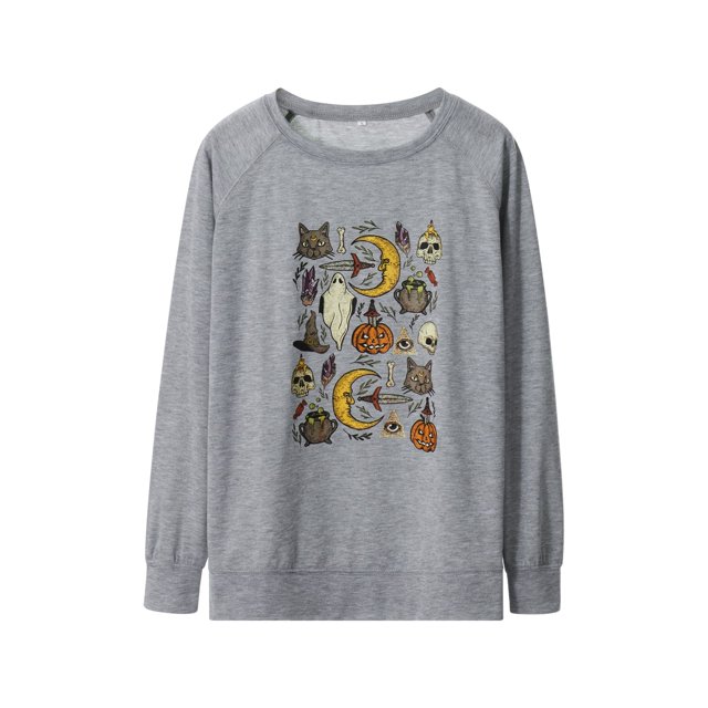 Opperiaya Chandail en Molleton d'Halloween pour Femmes, Imprimé Graphique Décontracté, Coupe Ample, Chandail à Manches Longues, Col Rond, Surdimensionné, Automne