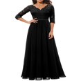 thumbnail image 2 of Robe Longue en Dentelle pour Femmes Manches 3/4 Col en V Dos Nu Fermeture Éclair Robe de Soirée de Mariage, 2 of 7