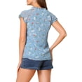 thumbnail image 3 of INSPIRE CHIC Women's Back to School Floral Blouse Short Cap Sleeve Chiffon Casual Ruffle Tops Blue L, 3 of 7