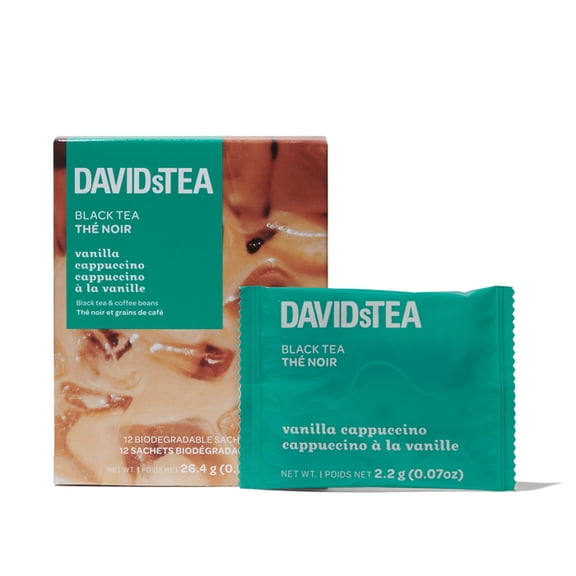 DAVIDsTEA - Black Tea - Pack of 12 Individually Wrapped Sachets - Vanilla Cappuccino Tea