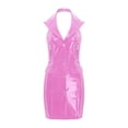thumbnail image 3 of Jhaoyu Robe Moulante Mini en Similicuir pour Femmes, Tenue de Boîte de Nuit Brillante Effet Mouillé pour Fête et Boîte de Nuit, Rose, P, 3 of 5