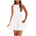 thumbnail image 1 of Abcnature Robe Mini Sans Manches à Col Rond pour Femmes, Couleur Unie, Ourlet Bouffant, Ligne A, Robe Décontractée d'Été pour Fête avec Poche pour Dames, 1 of 6