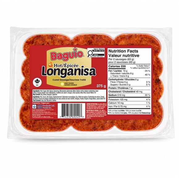 Baguio Hot Sweet Longanisa Pork Sausage, Filipino Style, Frozen, 375g, Spicy and sweet flavour