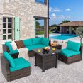 thumbnail image 2 of Patiojoy Patio Rattan 7PCS Cushioned Chair Set Furniture Set Thick Cushion w/ 50,000 BTU Propane Fire Pit Table for Garden Turquoise, 2 of 8