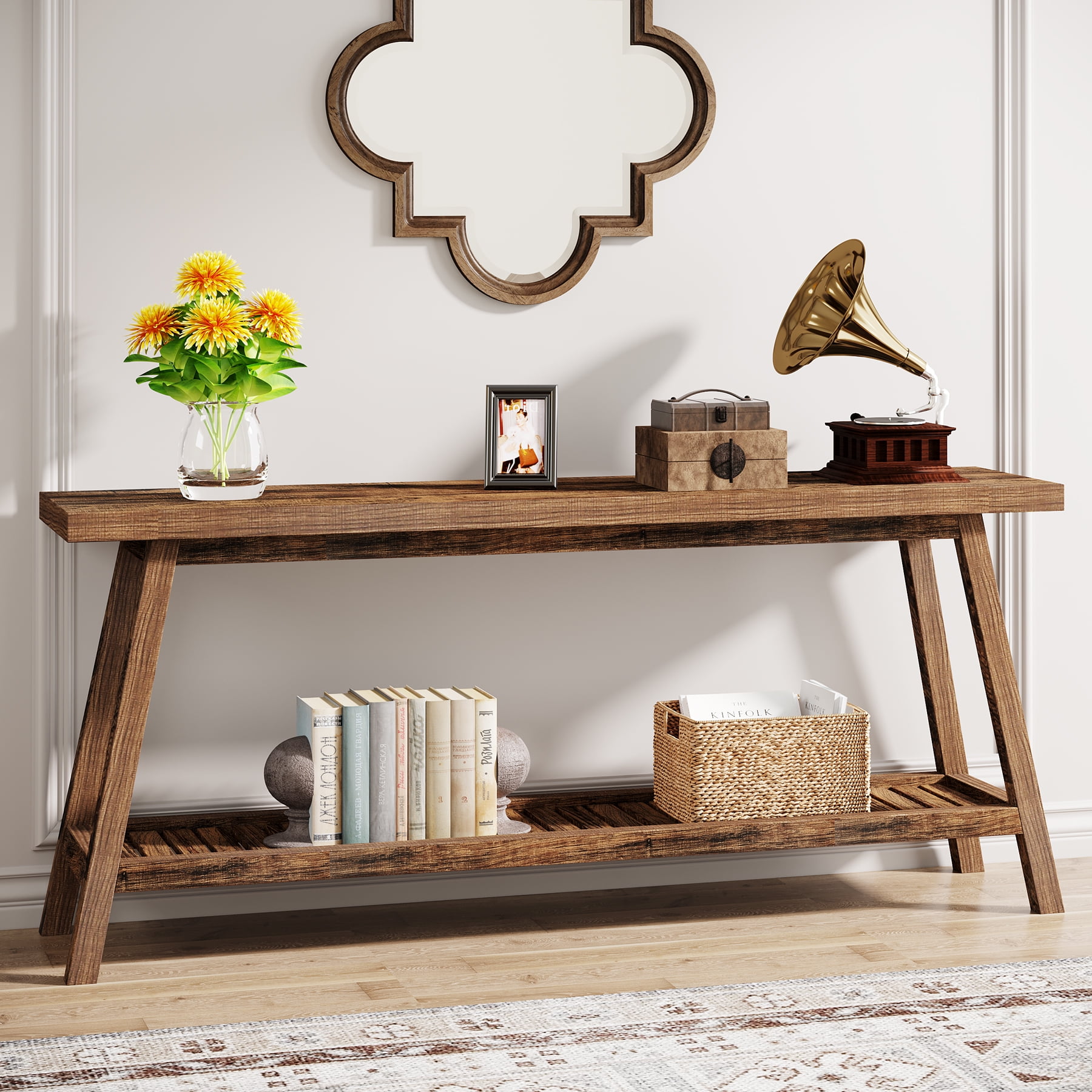 Tribesigns Table Console de Ferme, Table Console Extra Longue de 70,9 Pouces pour Entrée, Couloir, Salon, Marron