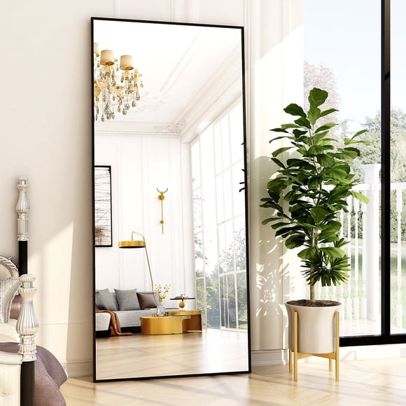 BEAUTYPEAK 76"x34" Full Length Mirror Rectangle Floor Mirrors for Leaning Standing or Hanging, Black
