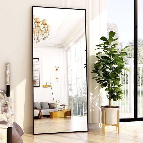 BEAUTYPEAK 76"x34" Full Length Mirror Rectangle Floor Mirrors Aluminum Framed Mirror for Leaning Standing or Hanging, Black