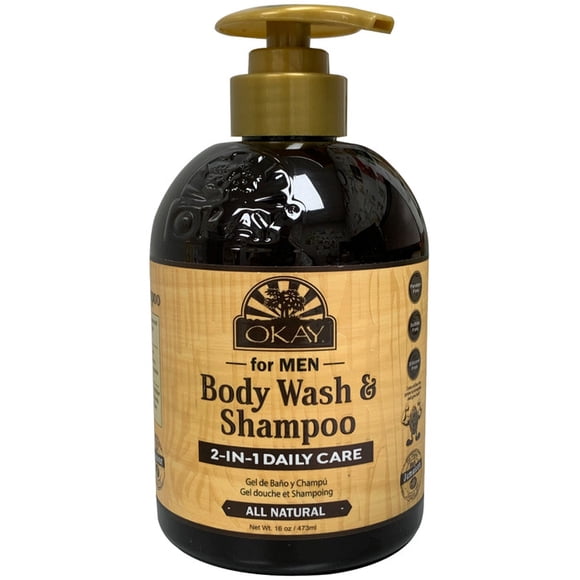 OKAY For Men Body Wash and Shampoo- 2 in 1 Daily Care- All Natural 16oz /473ml