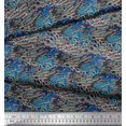 thumbnail image 2 of Soimoi Blue Poly Georgette Fabric Peacock & Fish Animal Skin Printed Fabric 1 Yard 42 Inch Wide, 2 of 3