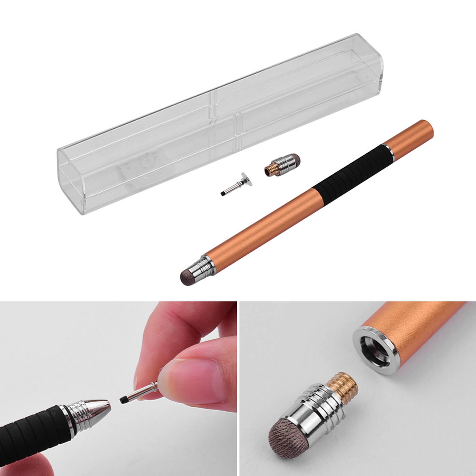 2-in-1 Precision Stylus with Conductive Tip and Disc Tip, Universal Touchscreen Pen Set for All Capacitive Touchscreens, Phones, and Tablets, 1-Pack, Gold