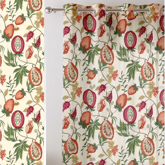 Vargottam Rideaux en Georgette Transparente à Imprimé de Fruits pour Portes-Fenêtres et Balcon - 2 Panneaux, 96 Pouces de Long, Filtrant la Lumière, Panneaux Imprimés à Oeillets pour Salon Ou Lounge