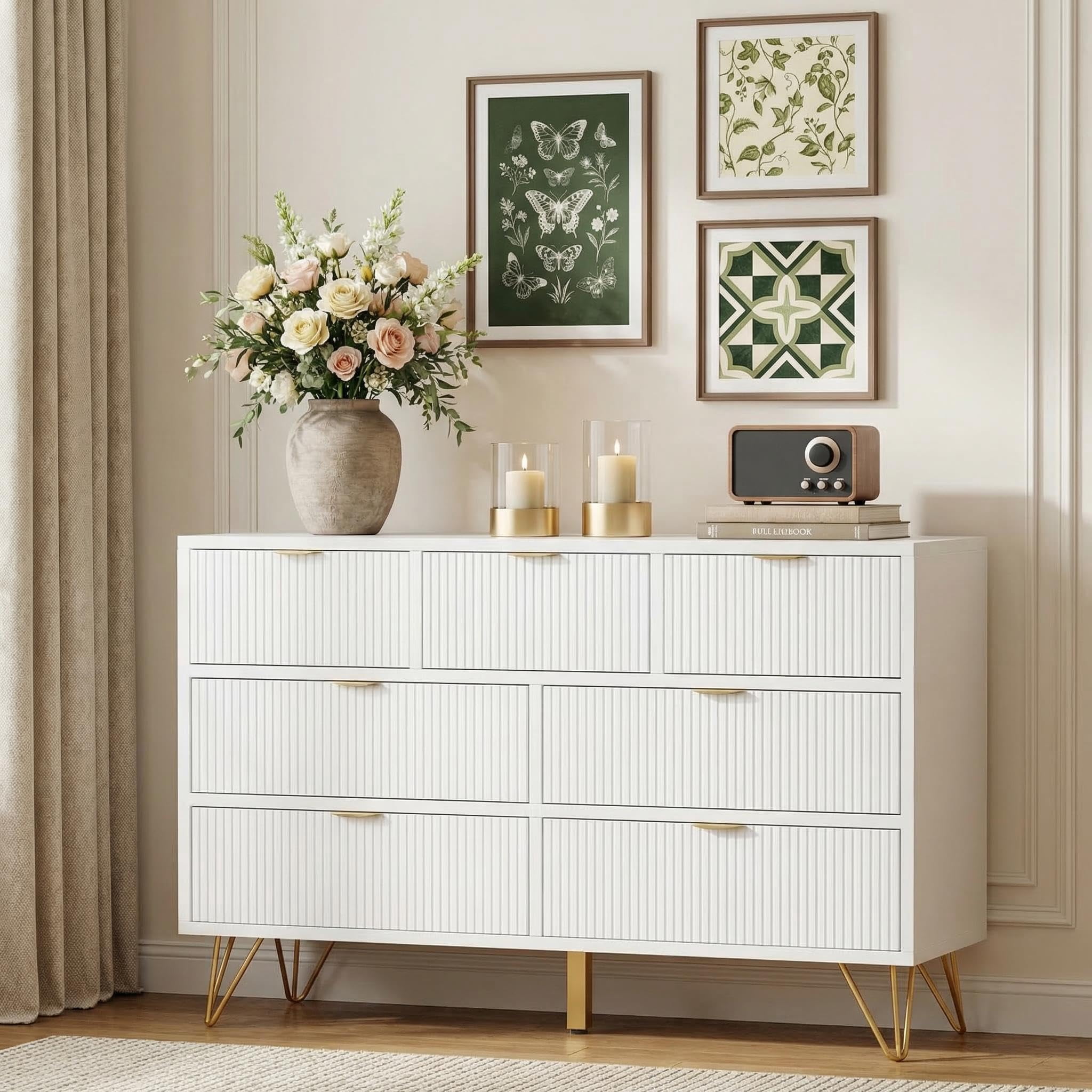 BeesClover 7 Drawer Dresser, Modern Dresser for Bedroom Chest of Drawers, Narrow Entryway Table Storage Organizer for Living Room