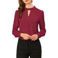 thumbnail image 1 of INSPIRE CHIC Women's Keyhole Stand Collar Pleated Back Button Blouse Tops, 1 of 6