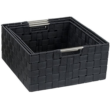 Sorbus Storage Box Woven Basket Bin Container Tote Cube Organizer Set Stackable Storage Basket Woven Strap Shelf Organizer Built-In Carry Handles (Woven Basket Set - 3 Piece, Gray)