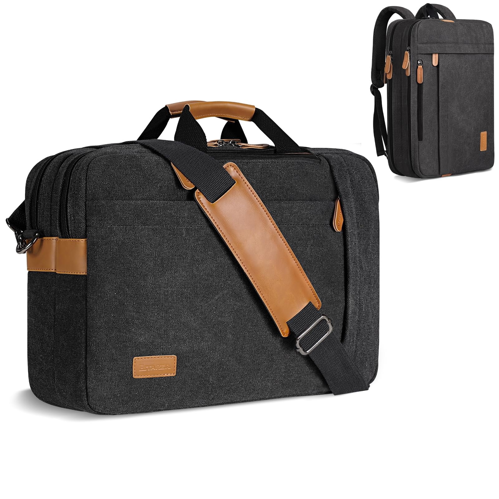 ESTARER 3 In 1 Laptop Bag for Men, 17-17.3 Inch Computer Bag Laptop Backpack for Work/Travel/Business, Convertible Briefcase Water Resistant Canvas M