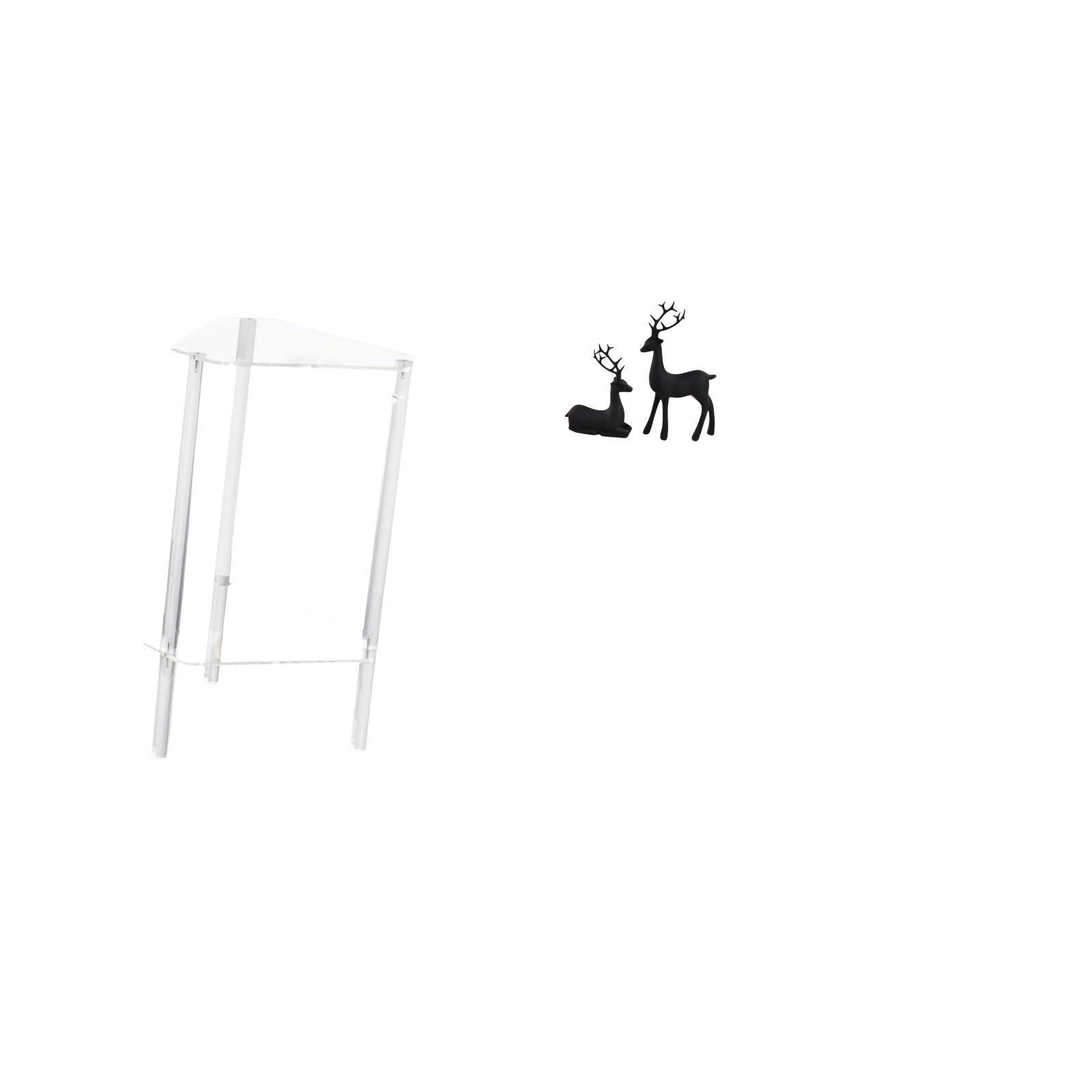 Luzkey Minimalist Clear Acrylic Side Table Nightstand with Black Deer Resin Reindeer Figurine Modern Bedside Cabinet End Table Animal Sculpture for Living Room Home Office Bedroom Study Balcony