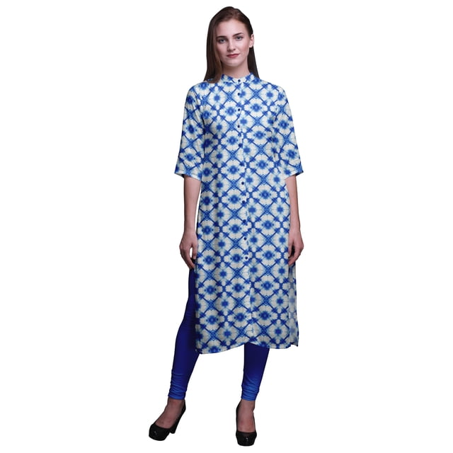 Bimba Printed Straight Kurtis For Women Button Down Mandarin Indian Tunic X-Large