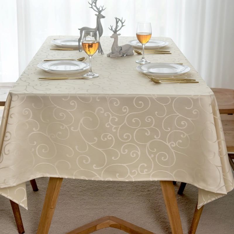 Marina Decoration Jacquard Waterproof Thick Elegant Luxury Premium Solid Damask Branch Scroll Decorative Home Kitchen Tablecloth Liquid Repellent and Stain Resistant