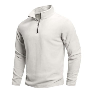 fatyb Fall Winter Mens Fleece Sweatshirts Quarter Zip Stand Collar Pullover Long Sleeve Thermal Tops