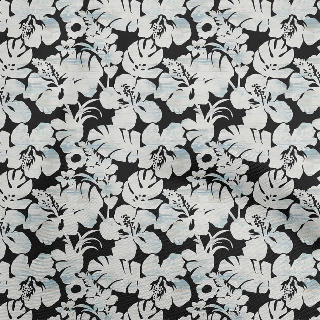 oneOone Polyester Spandex Black Fabric Floral & Leaves Sewing Craft Projects Fabric Prints By Yard 56 Inch Wide