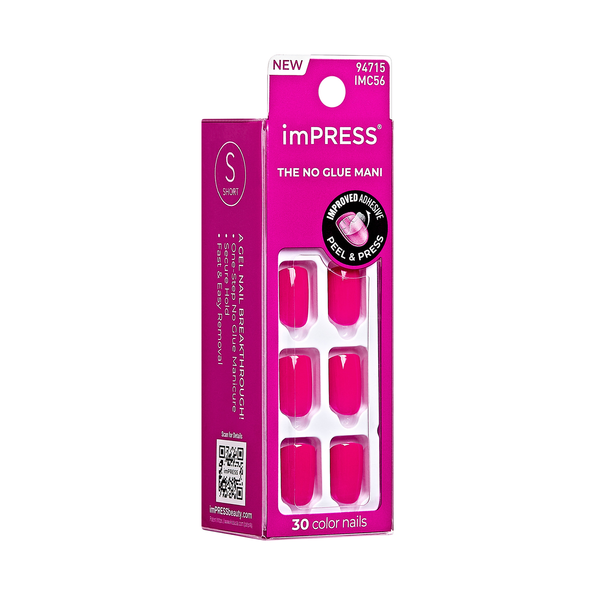 KISS imPRESS Ongles de Couleur - Tout Sourire, Rose, Carré-Ovale, Courts