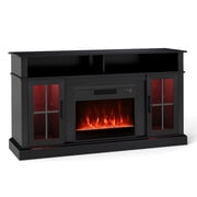Giantex 58" Fireplace TV Stand for 65" TV, Media Entertainment Center w/ Electric Fireplace, LED Lights, TV Console Table, Black