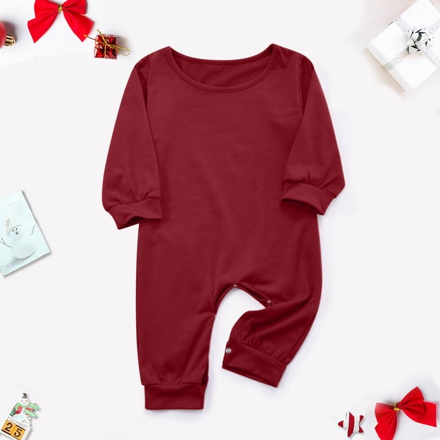 RKSTN Christmas Pajamas for Family Solid Color Soft Round Neck Long Sleeve Tops and Pants Sleepwear Two Piece Family Christmas Pjs Matching Sets(Baby)