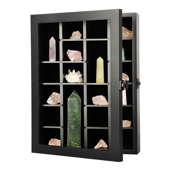 KCRasan Vitrine Réglable pour Pierres - Organisateur en Bois en Cristal pour le Rangement des Pierres - Boîte de Collection de Pierres avec Étagères pour Agate Opale Cristal