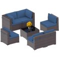 thumbnail image 2 of Kullavik 7 Pieces Patio Furniture Set PE Rattan Wicker Outdoor Furniture Sectional Sofa Patio Conversation Set with Coffee Table and Seat Cushion,Navy Blue, 2 of 8