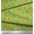 thumbnail image 2 of Soimoi Green Rayon Crepe Fabric Wheel Ethnic Decor Fabric Printed Yard 46 Inch Wide, 2 of 3