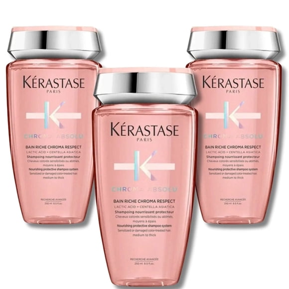 Kérastase Chroma Absolu Bain Riche Shampooing Nourrissant et Protecteur pour Cheveux Colorés 250 ml Lot de 3