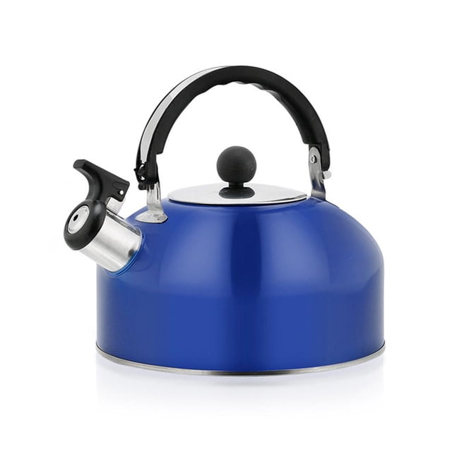 Bouilloire à Sifflet de 3 L à Fond Plat, en Acier Inoxydable durable. la Bouilloire Est Présentée dans une Couleur Bleu Profond Vibrante avec une Poignée Ergonomique Noire et un Bec Anti-Goutte. Conçue pour la Cuisinière, Elle Présente un Mécanisme à Sifflet pour Signaler l'Ébullition. Convient pour Infuser du Thé Ou du Café, avec une Capacité de 3 Litres Idéale pour Plusieurs Portions.