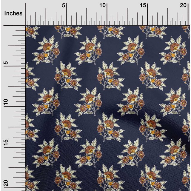oneOone Polyester Lycra Fabric Leaves & Floral Block Printed Craft Fabric BTY 56 Inch Wide