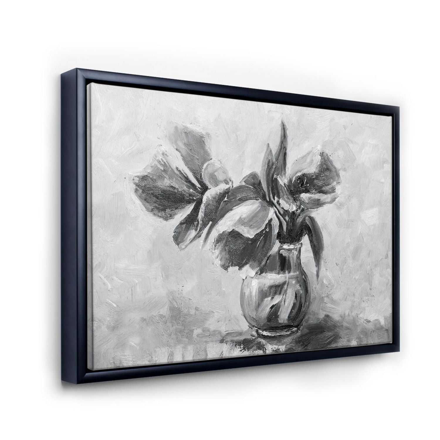 Designart Nature morte monochrome de fleurs dans un vase ART MURAL À CADRE FLOTTÉ